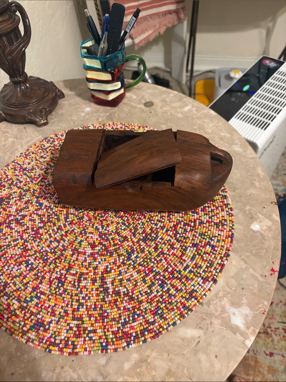 Hand-Carved Wooden Trinket Box in Rich Brown - Picture 4 of 4